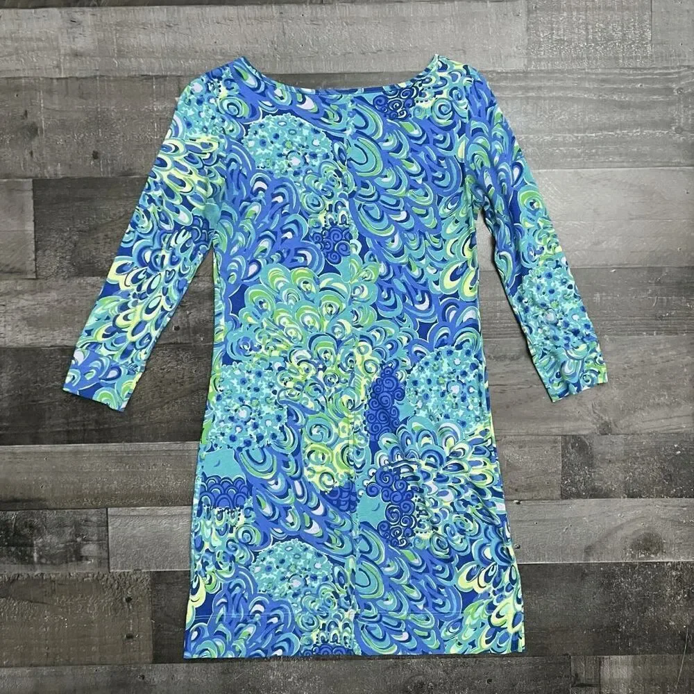 Lilly Pulitzer Marlowe Sheath Dress Women's XS Lagoon Sea Blue Boat Neck Preppy - Picture 5 of 5